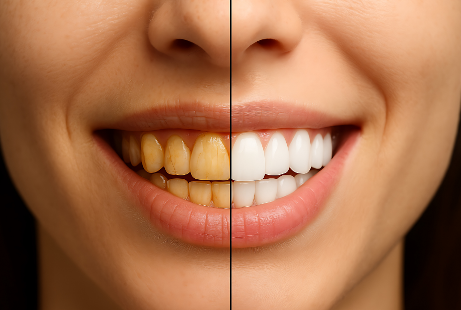 Half yellow, half white smile